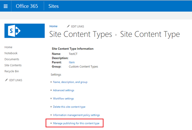 Manage Publishing for this Content Type